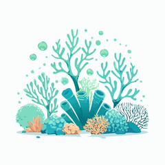 Naklejka premium Vibrant coral reef illustration featuring diverse marine life elements