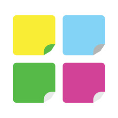 Four colorful square sticky notes on white background