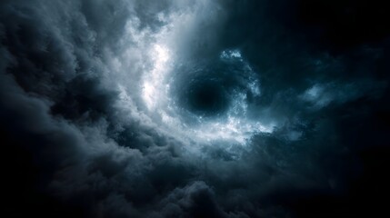 Fototapeta premium A dramatic dark swirling vortex of clouds with ethereal light evoking a powerful storm or cosmic abyss