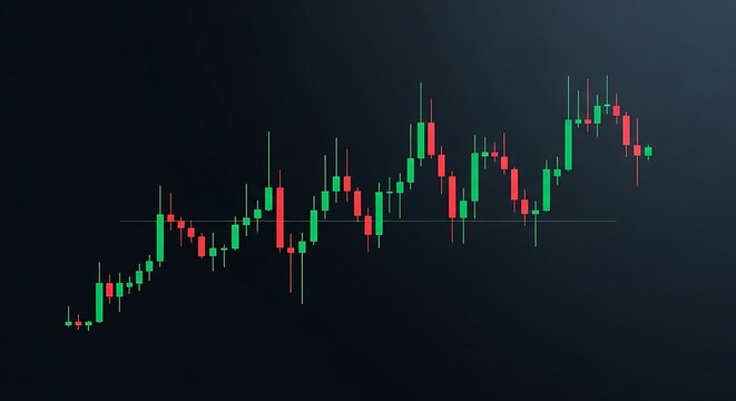 Dynamic candlestick chart on a dark background showing stock market trading analysis and financial investment trends