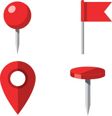 Red map pins location markers set