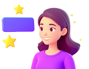 character 3d with bubble chat and stars review customer service or question isolated on transparent png
