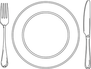 Elegant table setting sketch plate fork knife