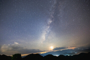 Unpolluted night sky. The Milky Way stretches from horizon to horizon.