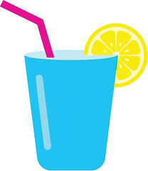 Refreshing blue drink with lemon slice and straw