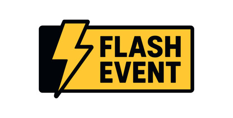Naklejka premium Flat vector banner design icon of lightning bolt near bold text EVENT and black wide rectangle