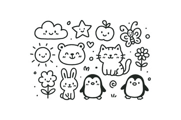 handdrawn cute doodle style fusion vector line illustration