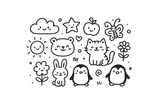 handdrawn cute doodle style fusion vector line illustration