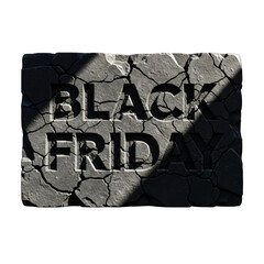 Stone black friday announcement with cracked texture on transparent background