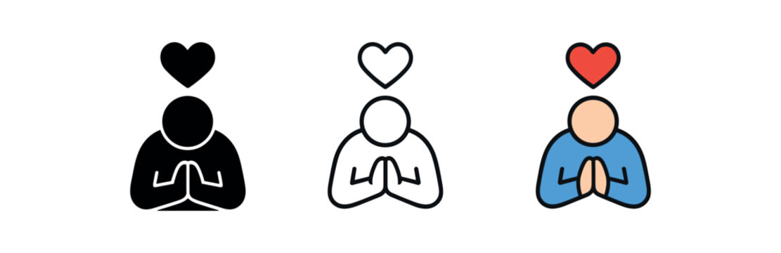 apologizing sincerely heart icon on white background Black silhouette flat icon outline icon and colored icon style three minimal vector icon style