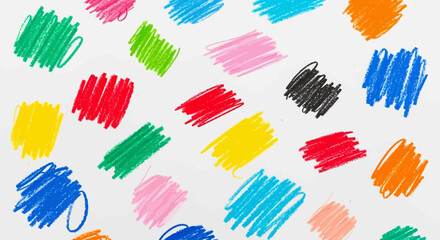 Vibrant crayon scribbles in bright, playful colors create a cheerful, artistic background perfect for children's designs and creative projects