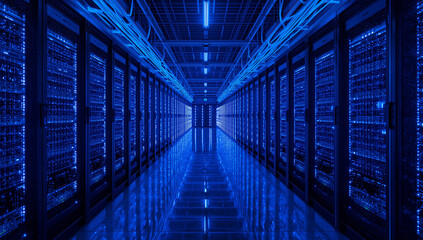 Fototapeta premium Futuristic Data Fortress: Sleek Server Room