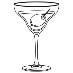 Minimalist Black Line Vector Art of a Martini Glass with Olive