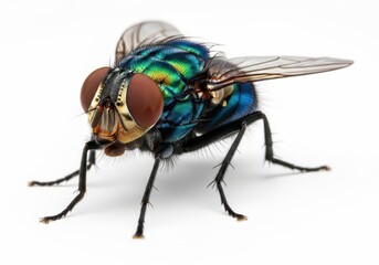 Fototapeta premium Close up macro photograph of a metallic green bottle fly with large compound eyes