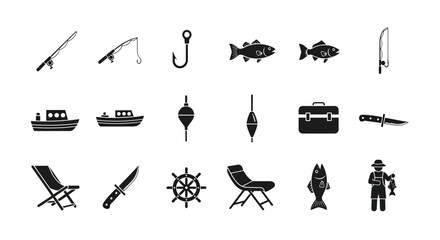Black fishing icon set on white background
