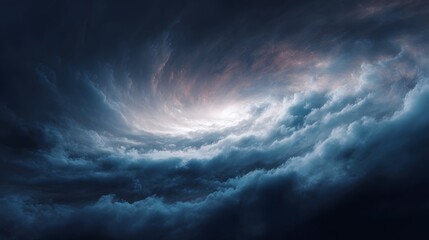 Obraz premium A dramatic vortex of swirling storm clouds illuminated by a bright central glow