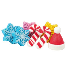 Festive christmas candies and holiday decorations on transparent background