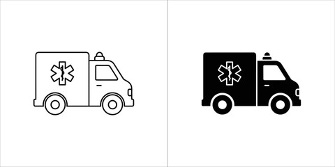 Ambulance icon in black and white