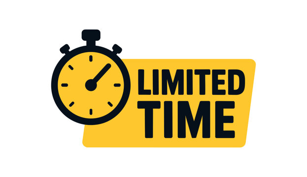 Flat vector banner design icon of stopwatch near bold text LIMITED TIME and black flat layout