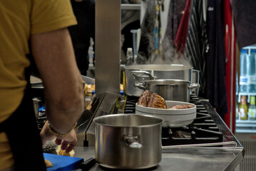 Cooking duck in an industrial kitchen