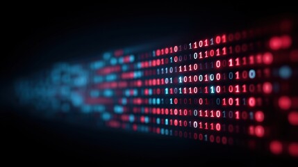 Abstract representation of digital data flow with vibrant binary code on screen showcasing the essence of cyber technology and digital information processing
