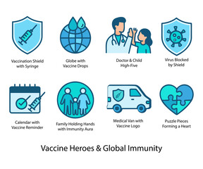 World Immunization Day Icons – Vaccine Heroes & Global Immunity