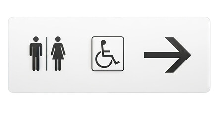 Restroom Sign with Accessibility Icon and Arrow.