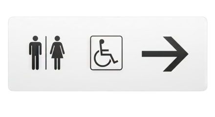 Restroom Sign with Accessibility Icon and Arrow.