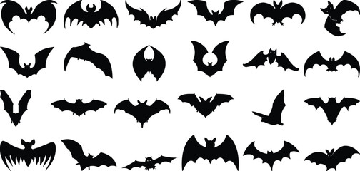 Collection of black bat silhouettes in various poses