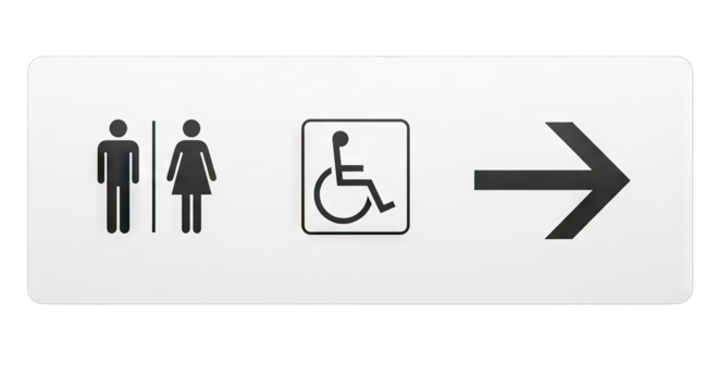 Restroom Sign with Accessibility Icon and Arrow. - Powered by Adobe