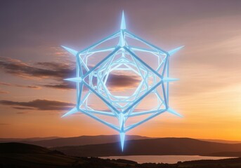 Geometric Abstract Floating Over Landscape Creates a Sense of Mystery and Wonder