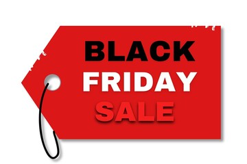 Red sale tag design with bold Black Friday text, ideal for promotion, discount marketing, shopping ads, retail banner, holiday sale event, and ecommerce campaign graphics.