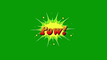 pow word comic retro cartoon comic, POW! text pop art expression. bubbles popup style expressions, colorful bomb, smoke strip dotted comic. Seamless comic loop animation green screen - Powered by Adobe