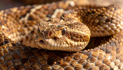 Close up of a vicious, venomous and dangerous rattlesnake