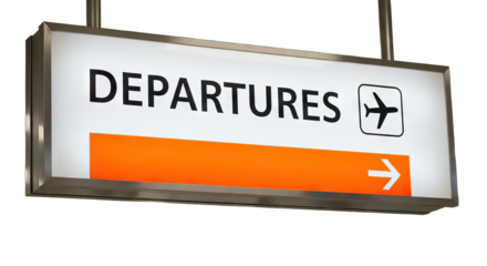 Airport Departures Sign with Airplane Icon and Arrow.