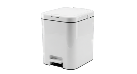 White plastic pedal bin trash can isolated on a white background.