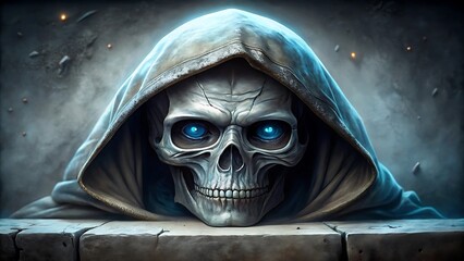 Hooded Skull with Blue Eyes