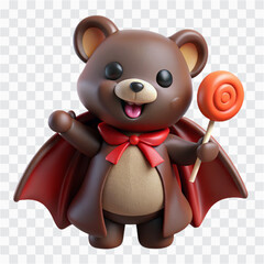 3D Vampire Teddy Bear | Brown Plush Toy with Red Cape & Halloween Theme