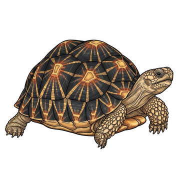 Detailed illustration of a star tortoise on a black background