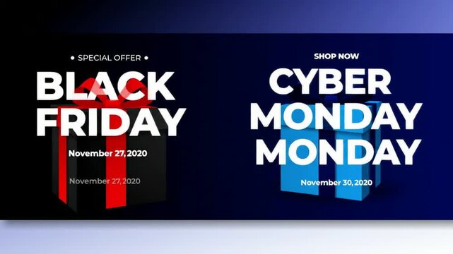 Long horizontal banner with gift boxes for Black Friday and Cyber Monday sale. Promotion clearance in horizontal format for header or websites. Vector ... See More