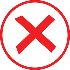 Red cross mark icon  minimal  symbol representing error, decline, or cancellation, modern flat style digital design element for interface and alert concepts