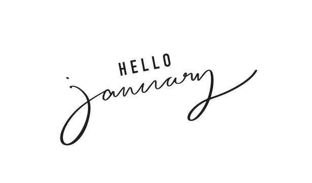 Hello january month text font calligraphy hand written lettering script black color object icon hello january jan winter season time happy new year merry christmas beautiful message december celebrate