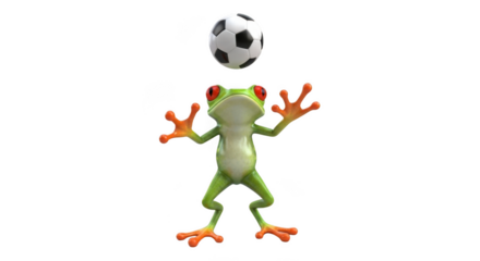 Frog playing soccer with a football