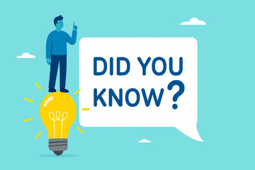did you know template design, fun fact, expert information, explanation or solution, idea or advice message, useful knowledge or wisdom, useful tip, man talk on megaphone on did you know speech bubble