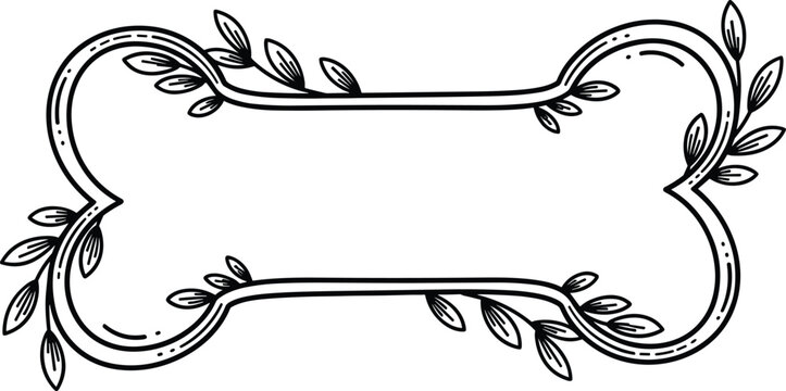Dog Bone Frame with Floral and Leaf Wreath Line Vector Label