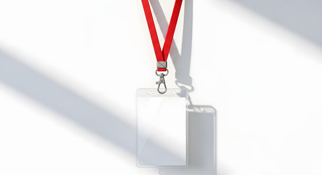 Lanyard with Tag Badge Holder. Vector Illustration. Blank business card with blank name tag on white background. Vector design. Blank business card with blue strap.