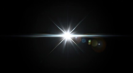 A bright, central light source with star-like beams, lens flares, and a dark background
