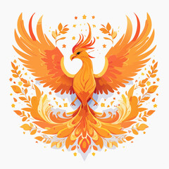 Fototapeta premium Vibrant illustration of a phoenix with open wings and botanical embellishments