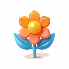 Watercolor illustration of a vibrant orange flower with blue leaves