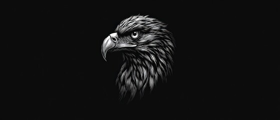 Fototapeta premium Majestic Eagle Head Profile: Intricate White Line Art with Piercing Eye on Deep Black Background